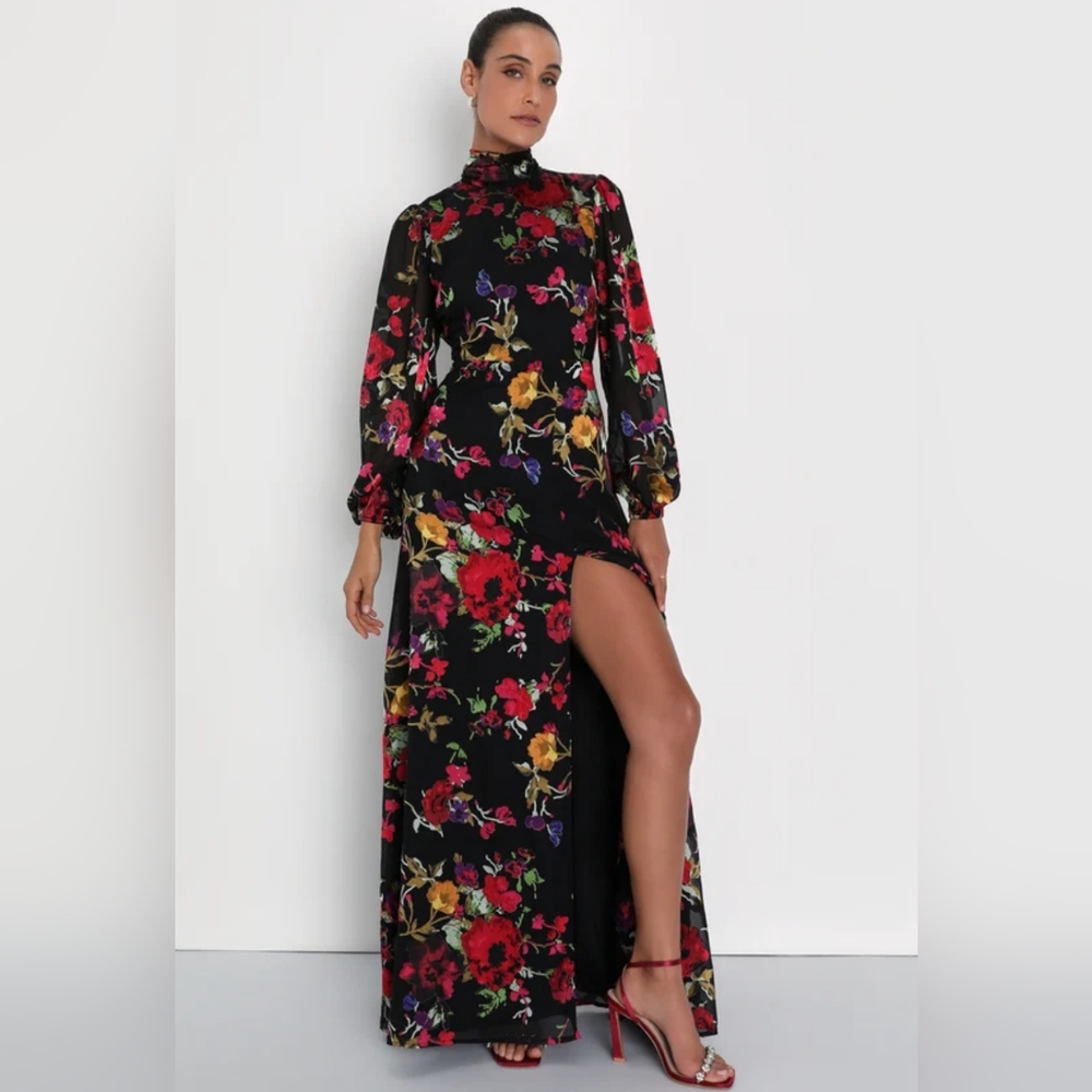NWOT Lulu's Black Floral Burnout Backless Maxi Dress Size XL=14/16 - Picture 2 of 6